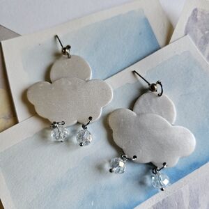 Handmade Polymer Clay Elegant White Cloud Earrings